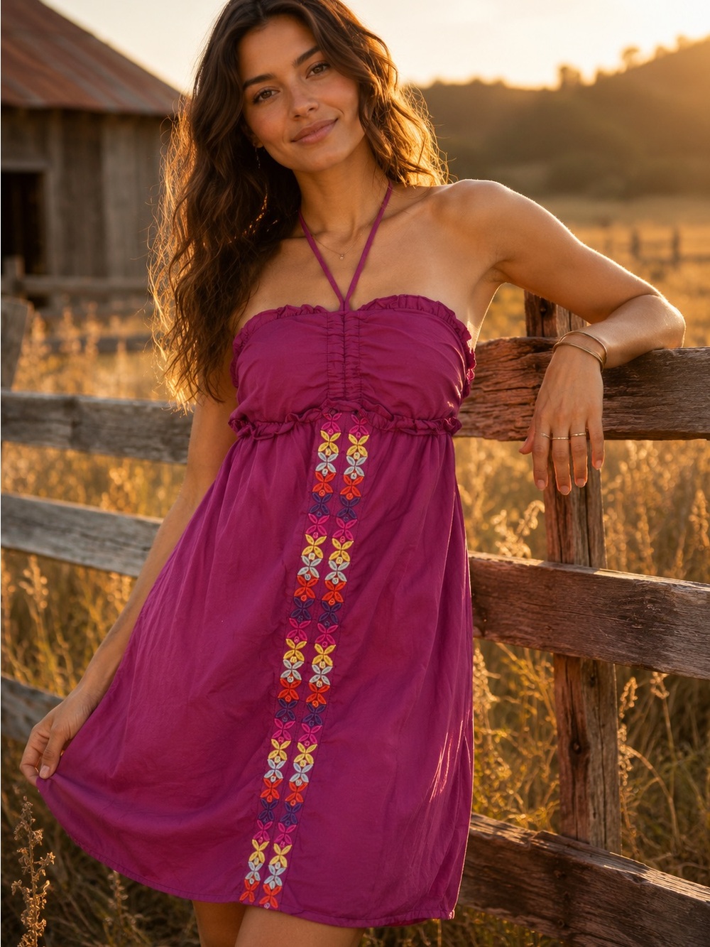 Ella Moss Embroidered Halter Dress, XS.